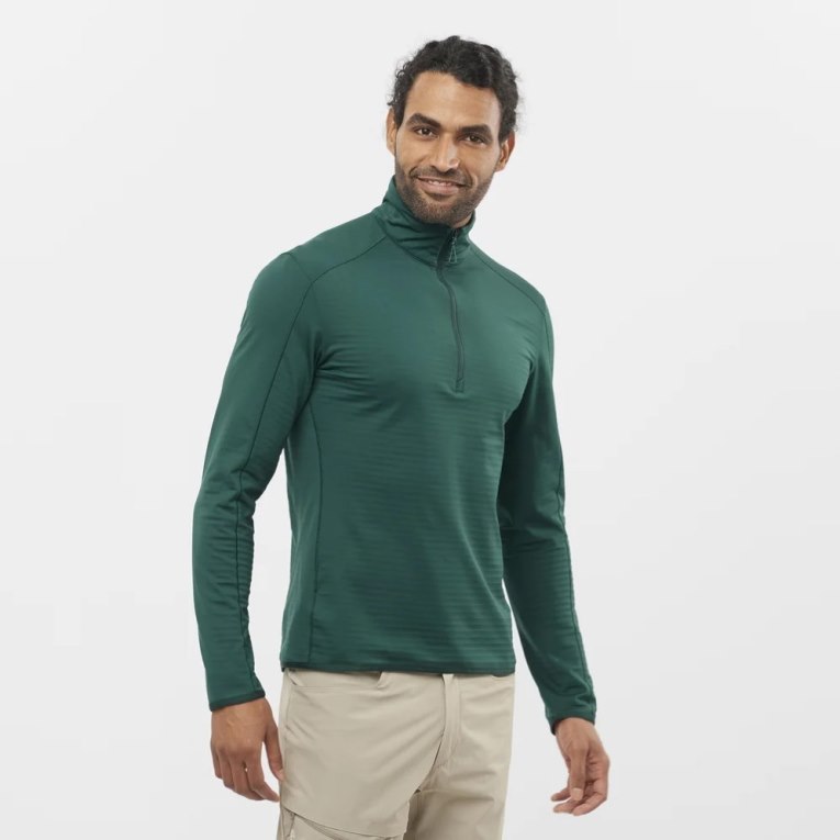 Green Salomon Essential Lightwarm Half Zip Men\'s Sweatshirt | IE VK9753